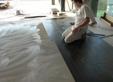 pose de lames pvc au Mémorial de Caen